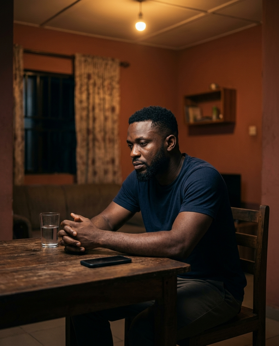 A Nigerian man sitting alone at night — The Silent Fathers Fix